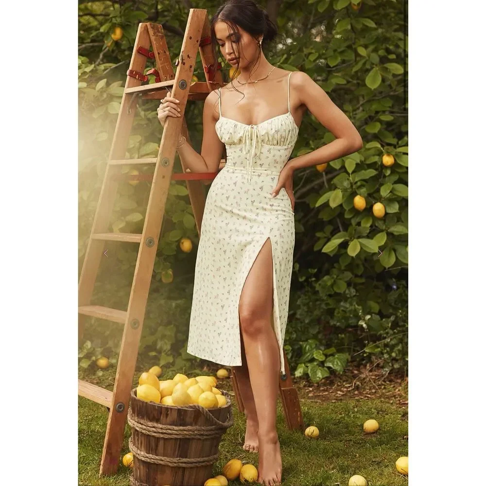 House of CB size M Carina Lemon floral bustier midi dress - EUC - Picture 1 of 10